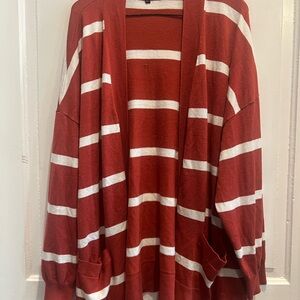Chic Striped Red and White Women's Cardigan